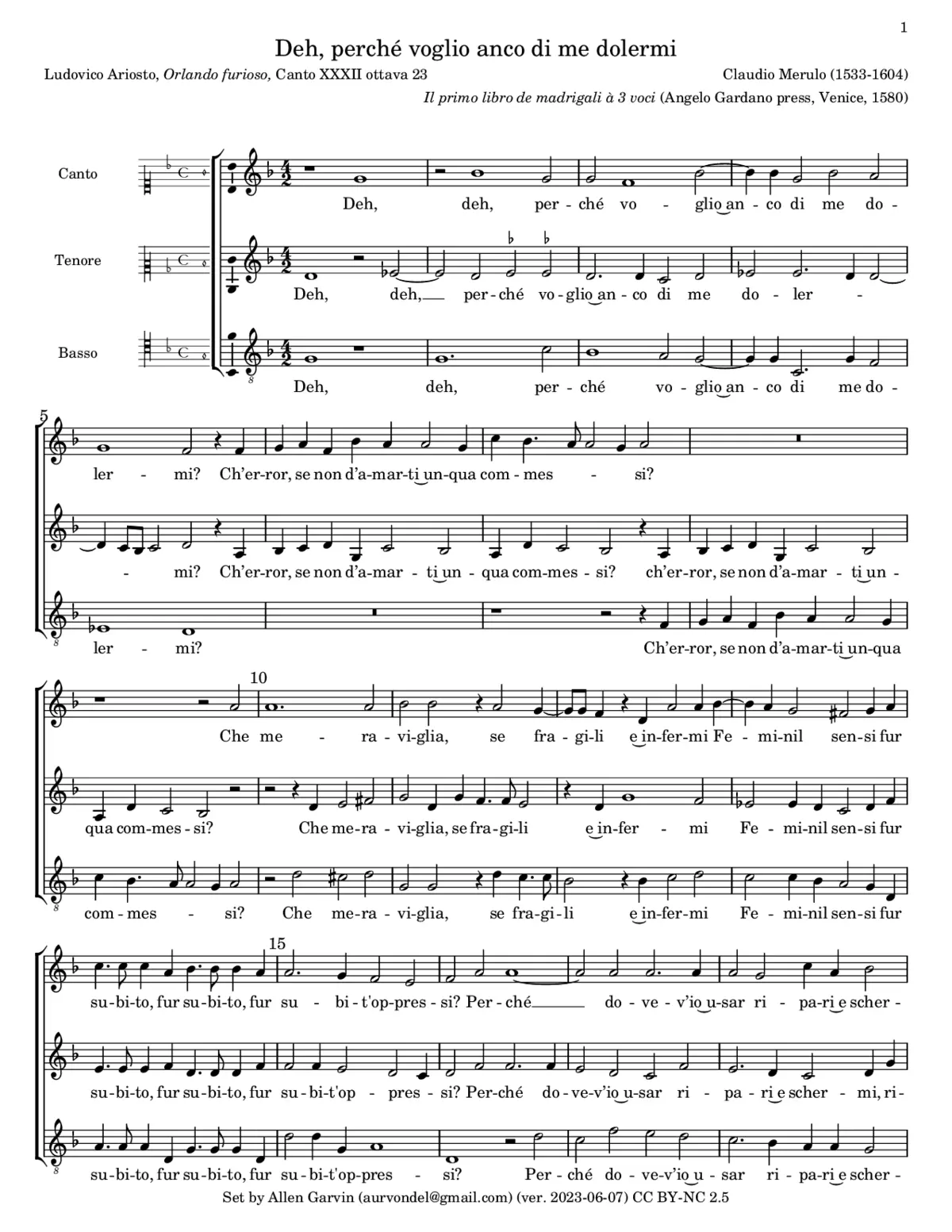Deh, perché voglio anco di me dolermi - Page 1