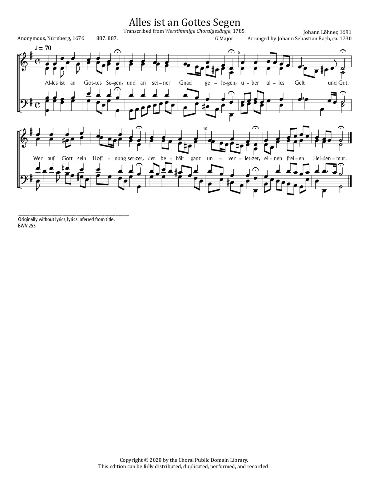 Alles ist an Gottes Segen, BWV 263 - Page 1