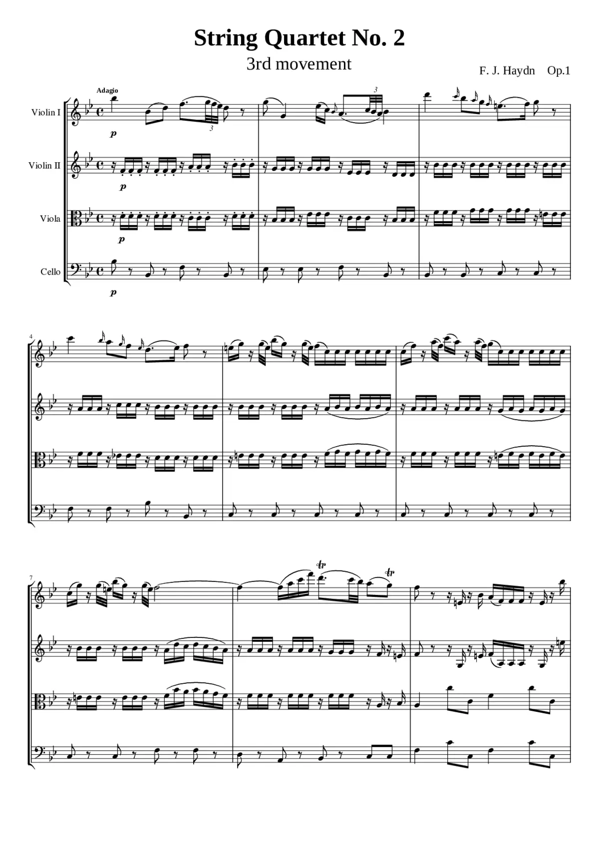 String Quartet No.2 Op.1-2 Mvt.3 - Page 1
