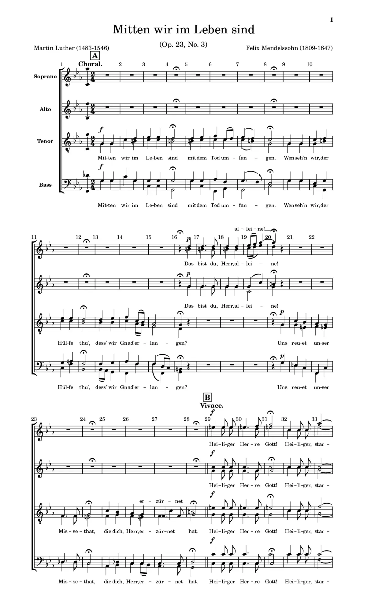 Mitten wir im Leben sind, Op. 23, No. 3 - Page 1