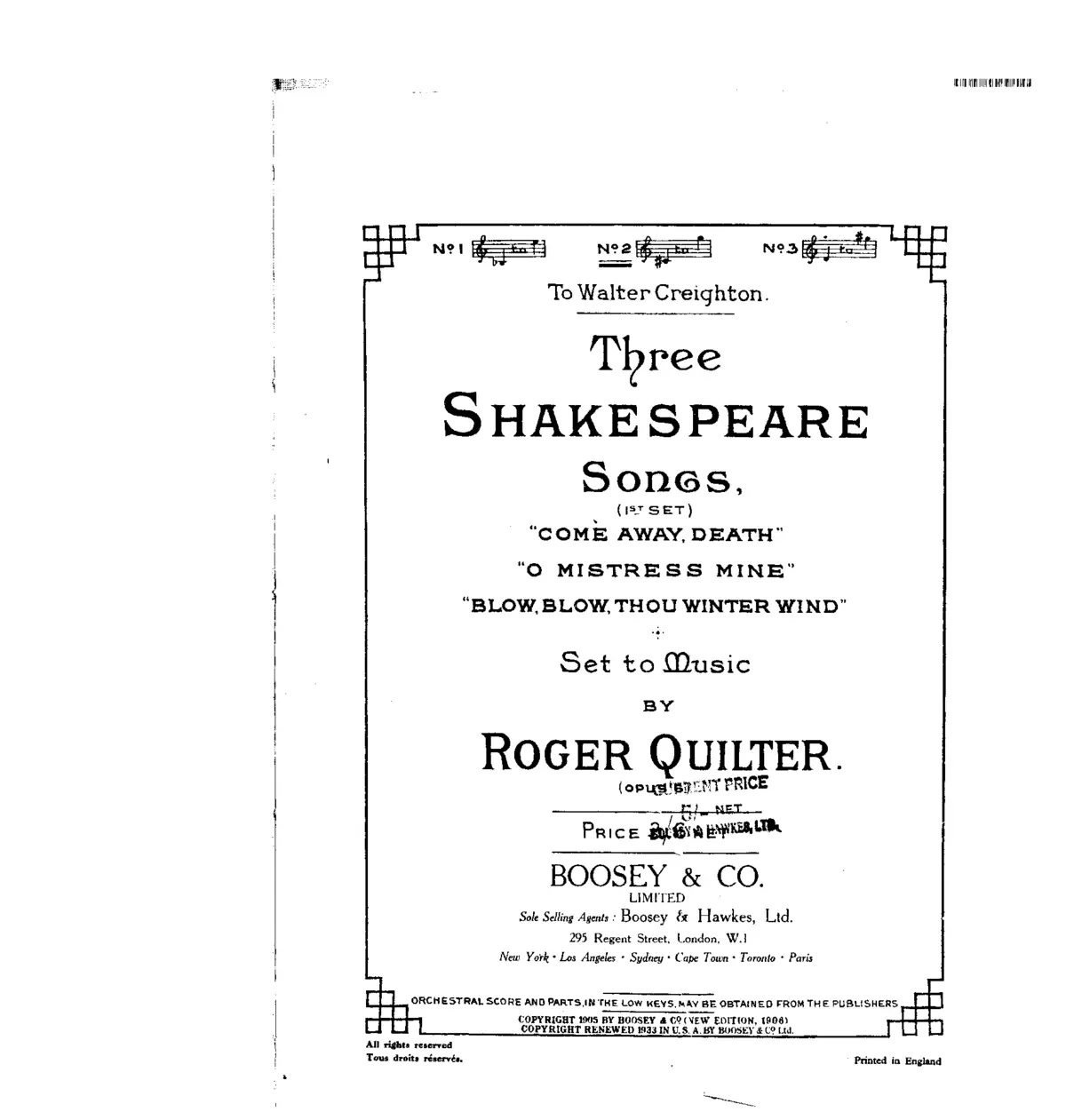 Three Shakespeare Songs - Page 1