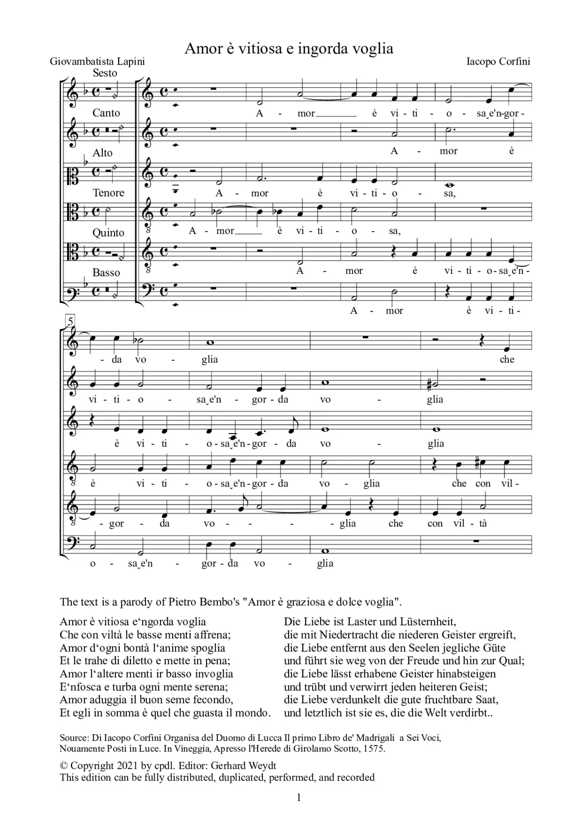 Amor è vitiosa e ingorda voglia - Page 1