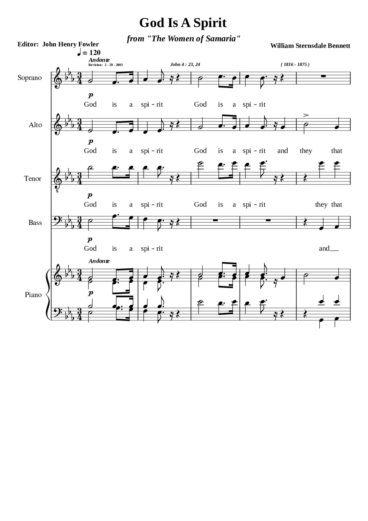 God is a Spirit from (from The Woman of Samaria Op.44) - Page 1