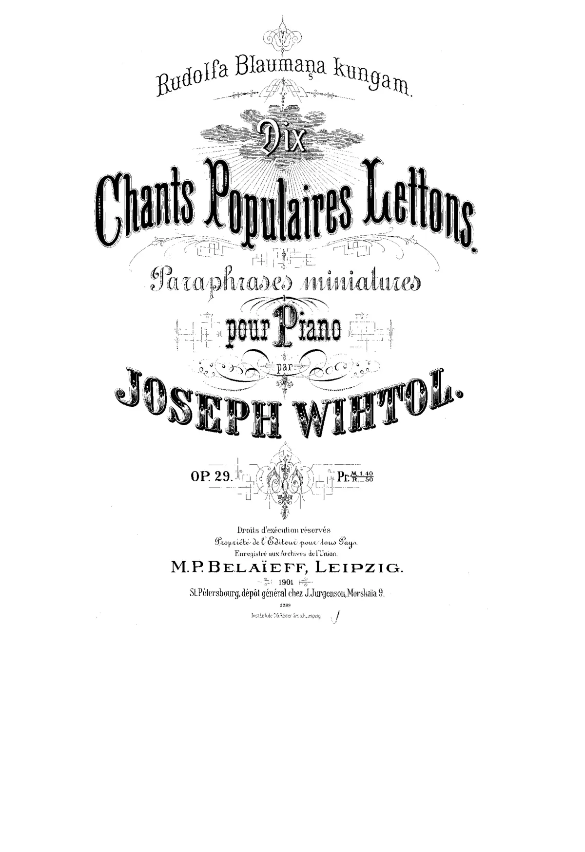 10 Chants populaires Lettons, Op.29 - Page 1