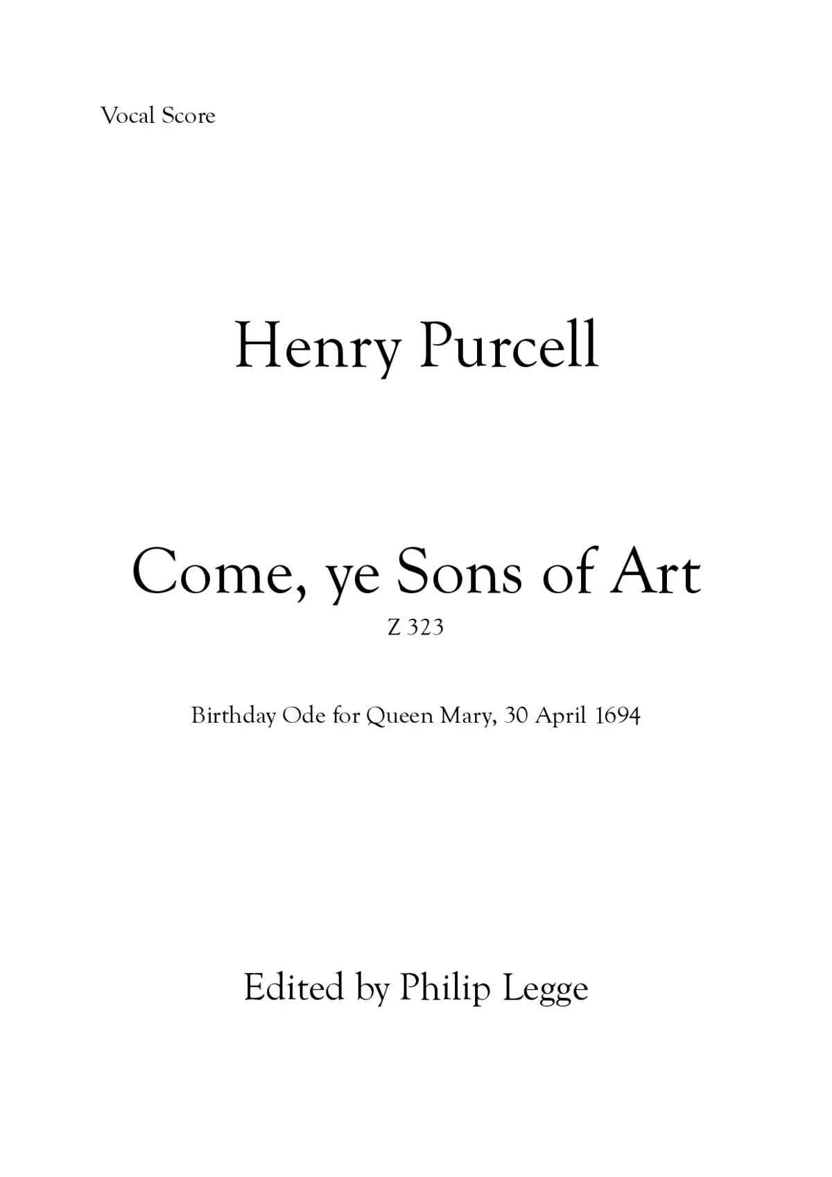 Come, ye Sons of Art, Z 323 - Page 1
