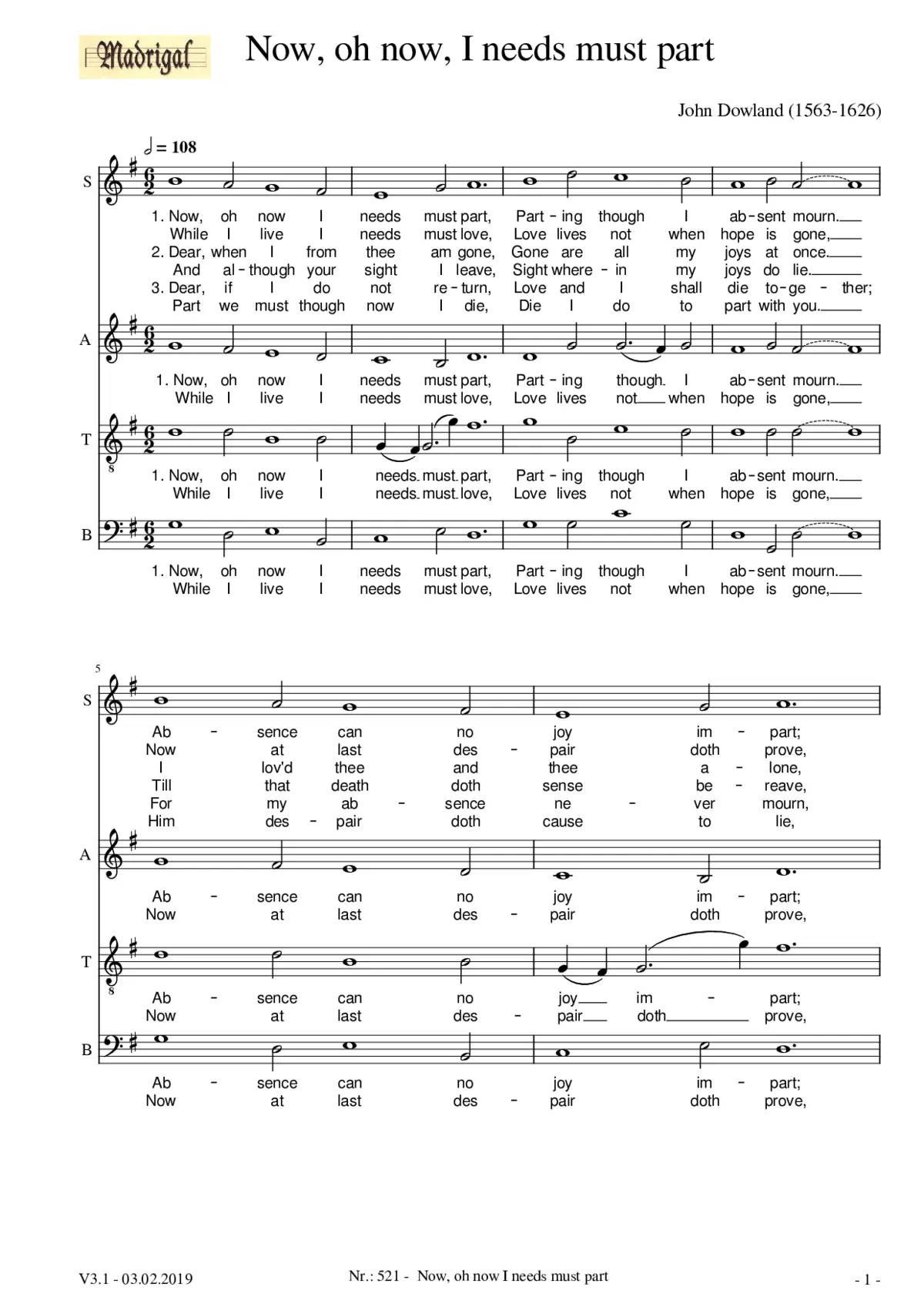 Now oh now I needs must part - Page 1