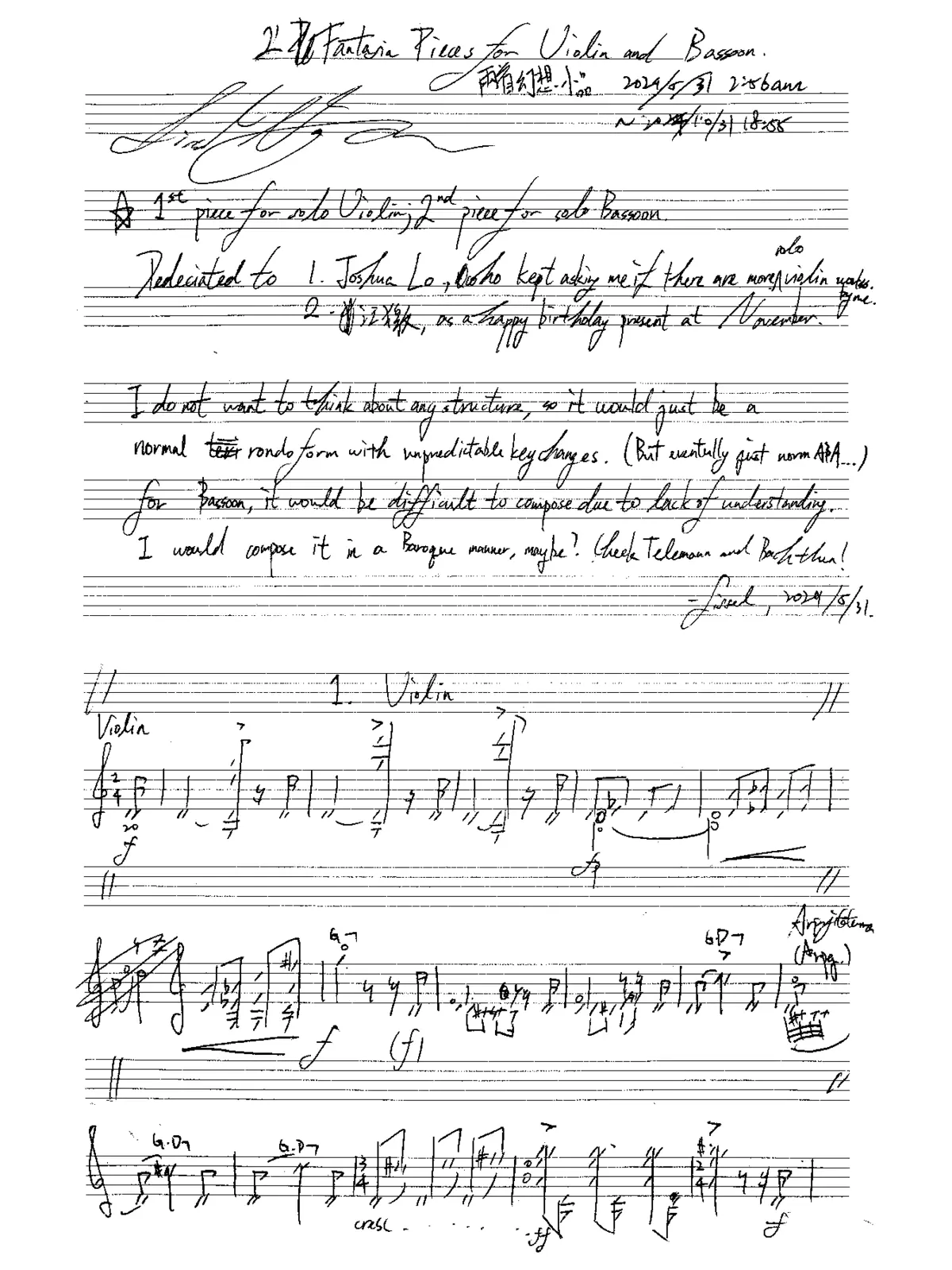 2 Fantasia Pieces for Violin and Bassoon - Page 1