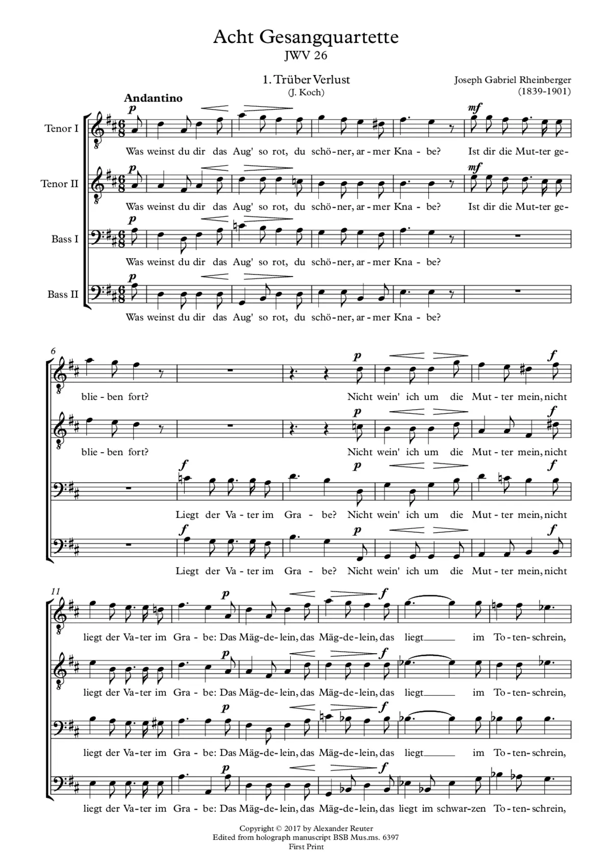 8 Gesangsquartette, JWV 26 - Page 1