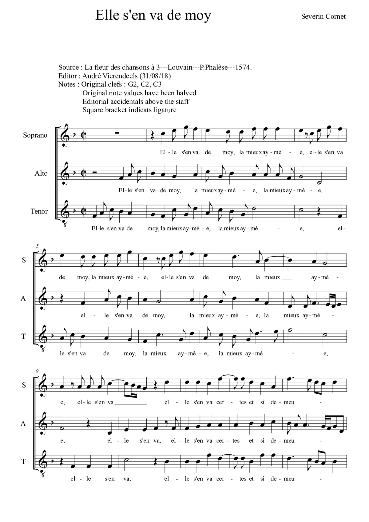 Elle s'en va de moy - Page 1