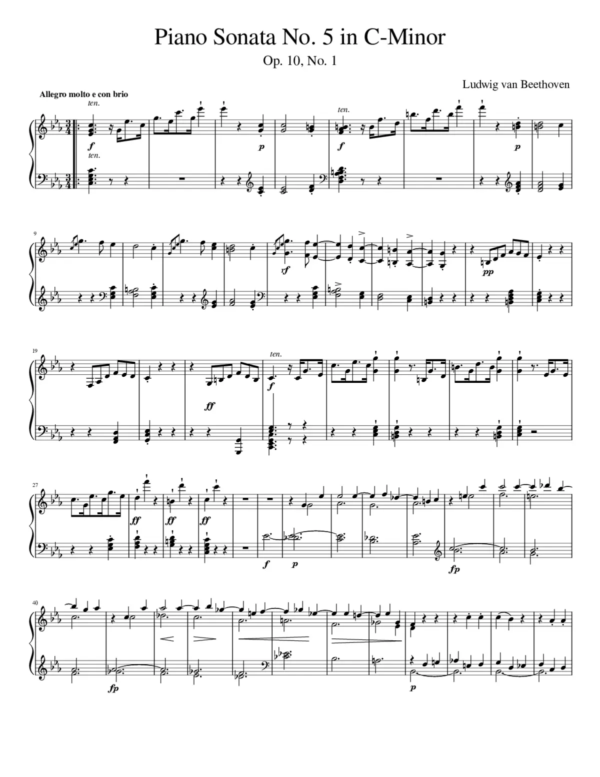 Piano Sonata No.5 Op.10 No.1 - Page 1