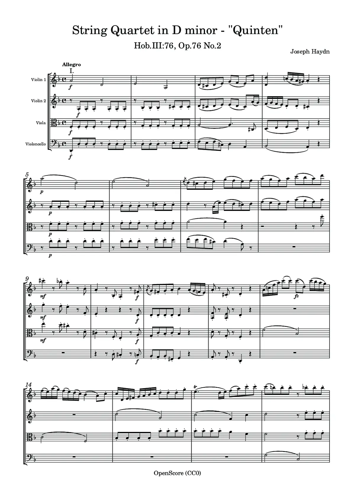 String Quartet in D minor, Hob.III:76, Op.76 No.2 - Page 1