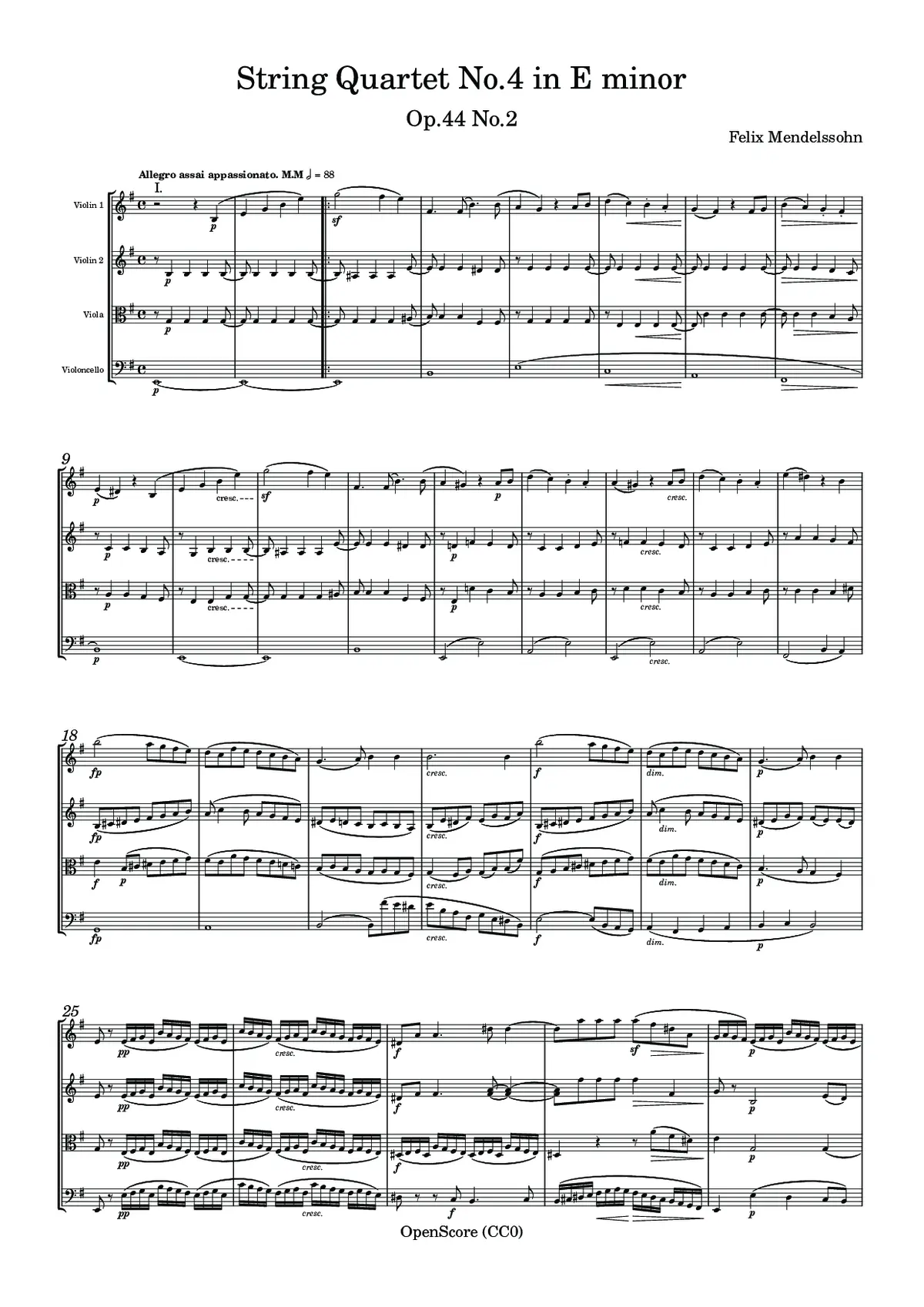 String Quartet No.4 in E minor, Op.44 No.2 - Page 1
