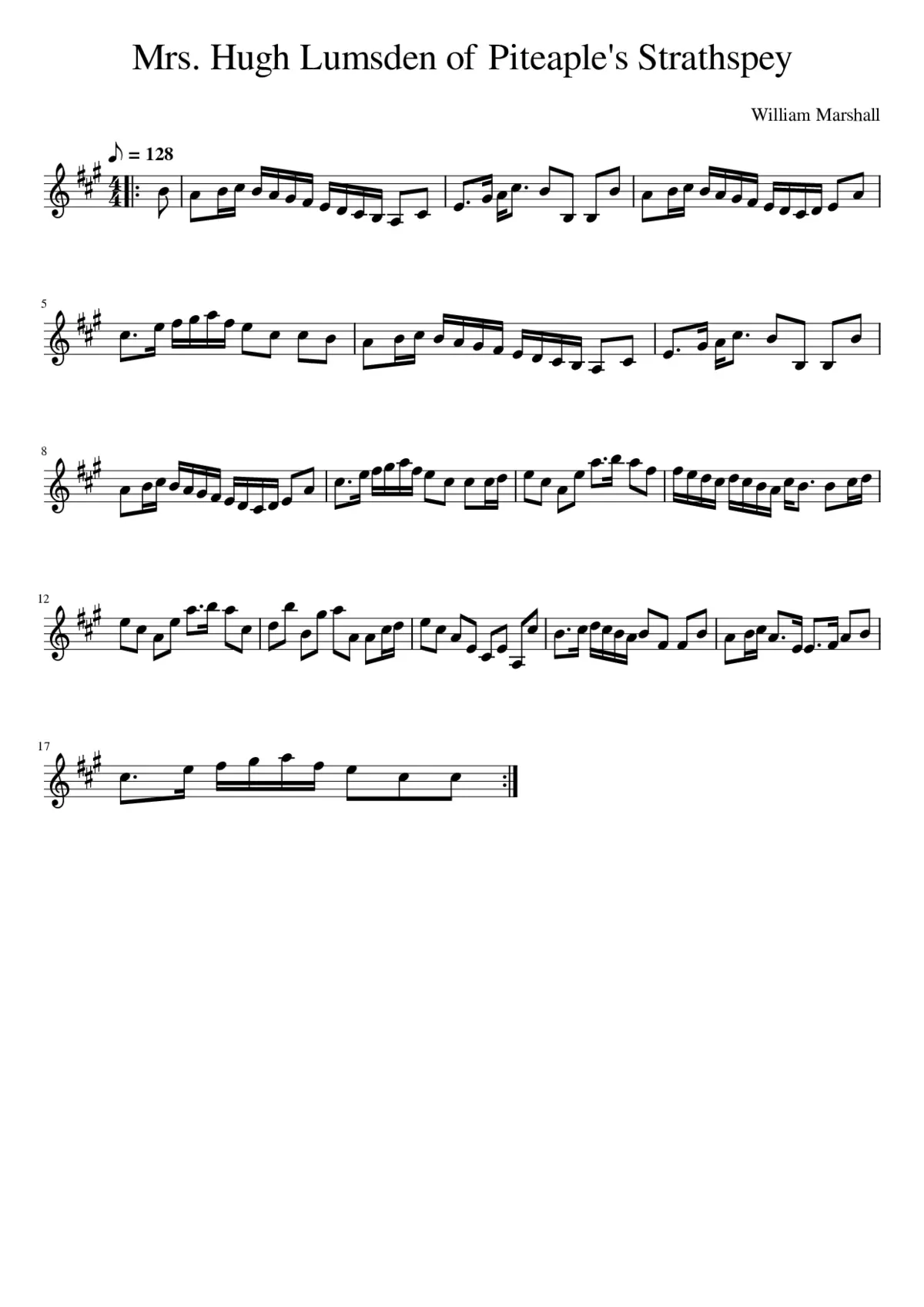 Mrs. Hugh Lumsden of Piteaple's Strathspey - Page 1