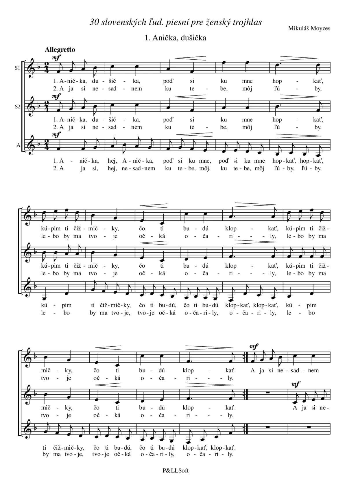 30 slovenských ľud. piesní pre ženský trojhlas - Page 1