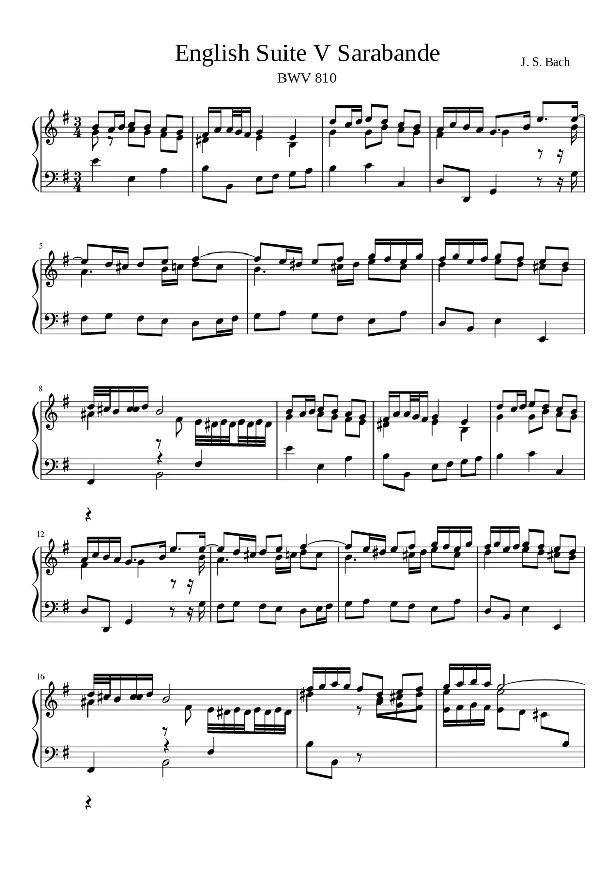 English Suite No.5 in E minor BWV 810 - Page 1