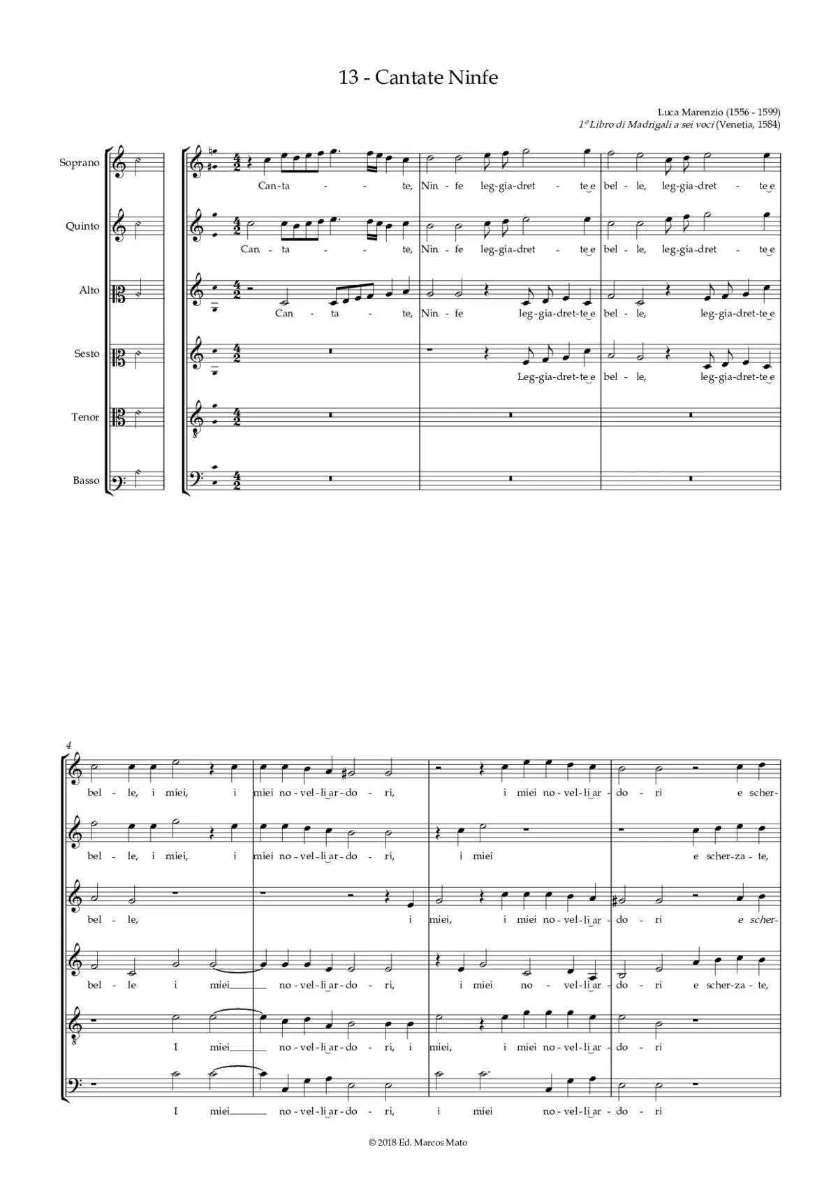 Cantate, Ninfe leggiadrette e belle - Page 1
