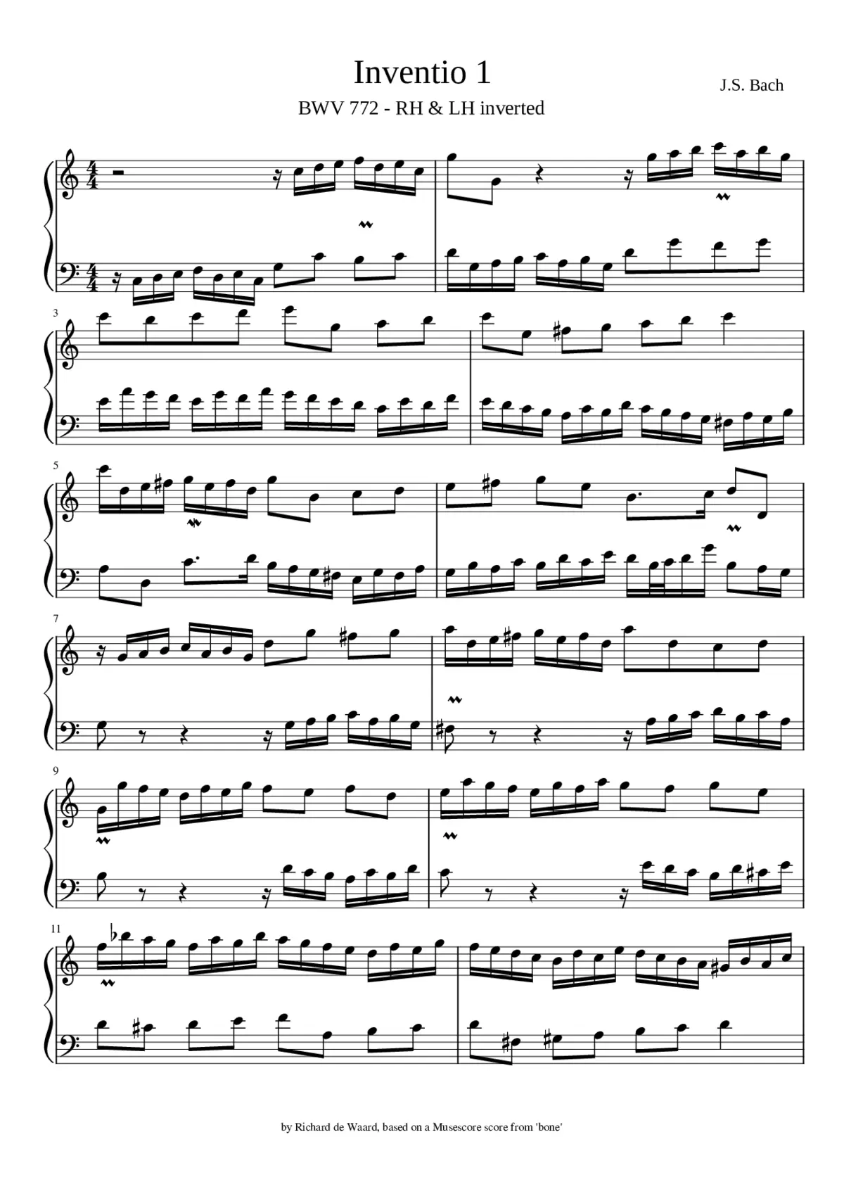 Bach - Invention 1 - inverted RH and LH - Page 1