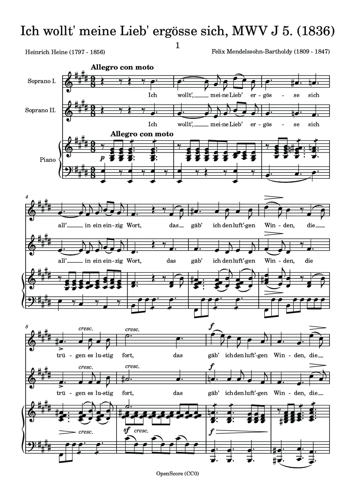 Ich wollt’, meine Lieb’ ergösse sich, MWV J 5 - Page 1