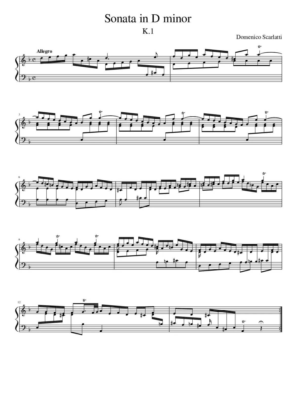 Keyboard Sonata in D minor K.1 - Page 1