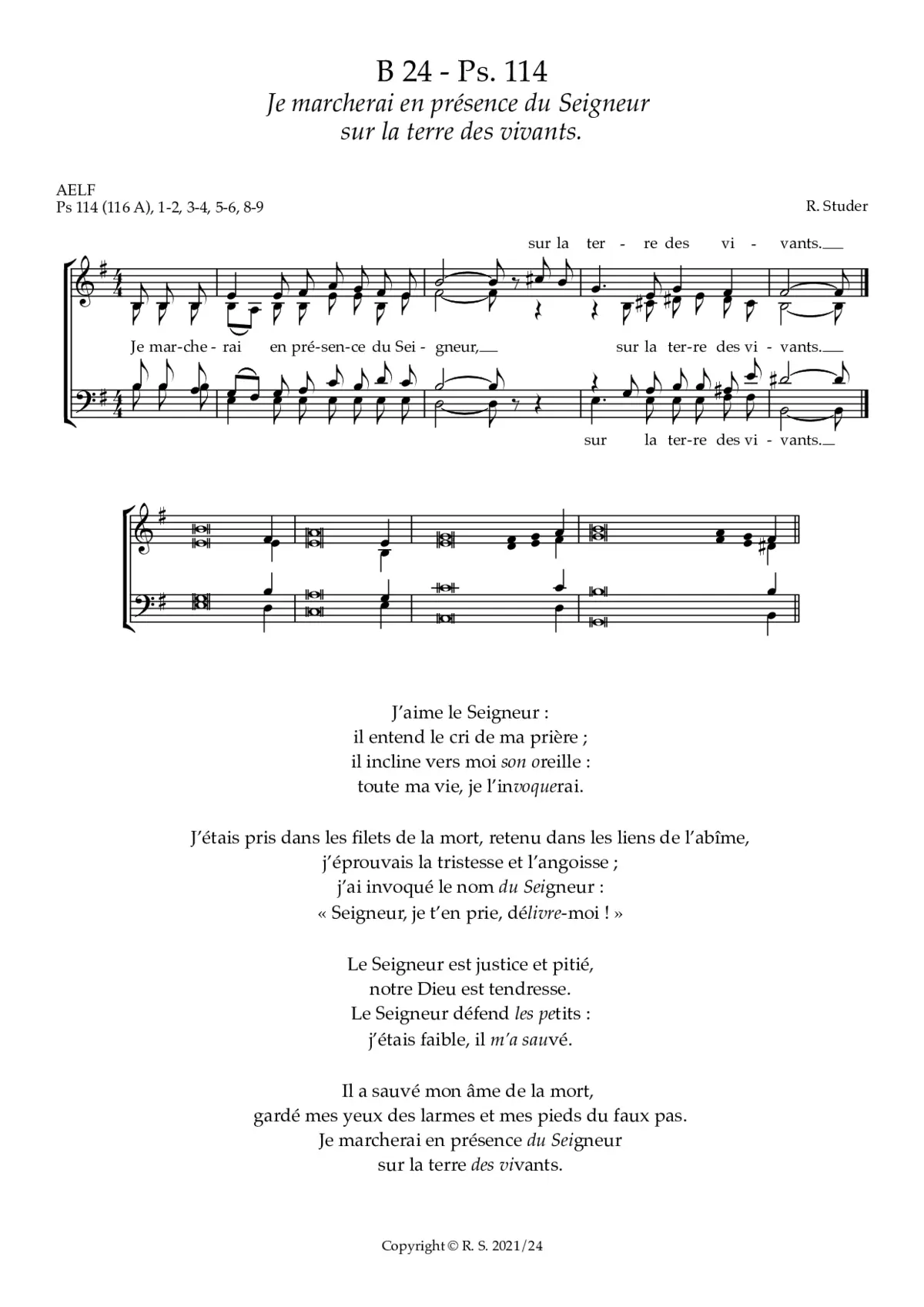 B 24 : Ps. 114 : Je marcherai en présence du Seigneur - Page 1