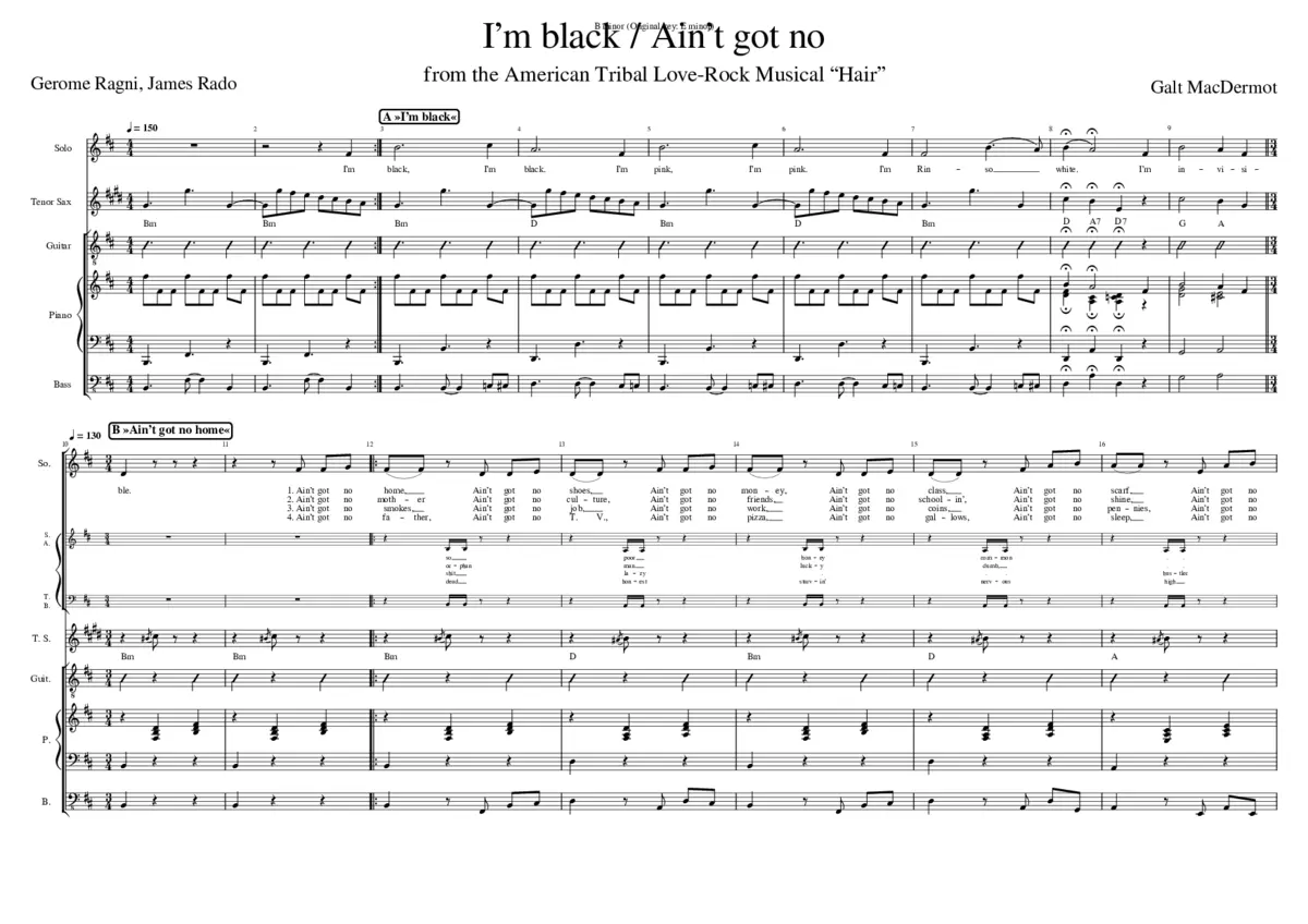 Musical Hair: Im black / Aint got no (arranged for small R&B band) - Page 1