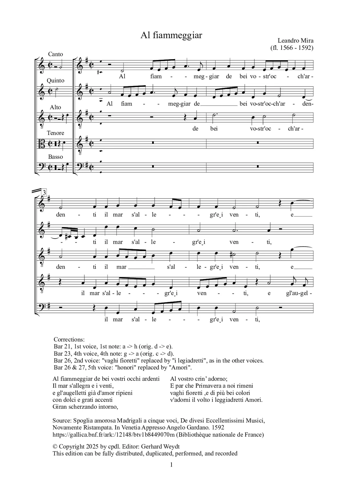 Al fiammeggiar de bei vostr'occhi ardenti - Page 1