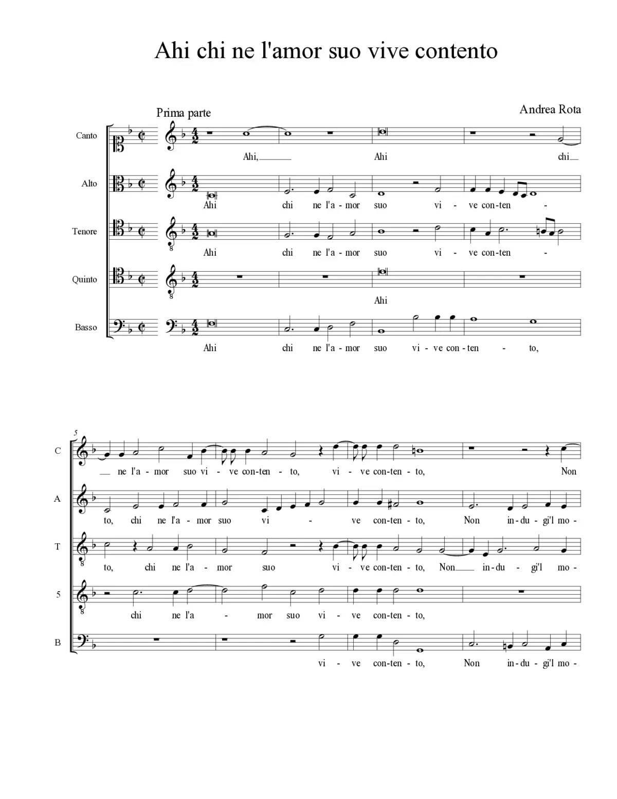 Ahi chi ne l'amor suo vive contento - Page 1