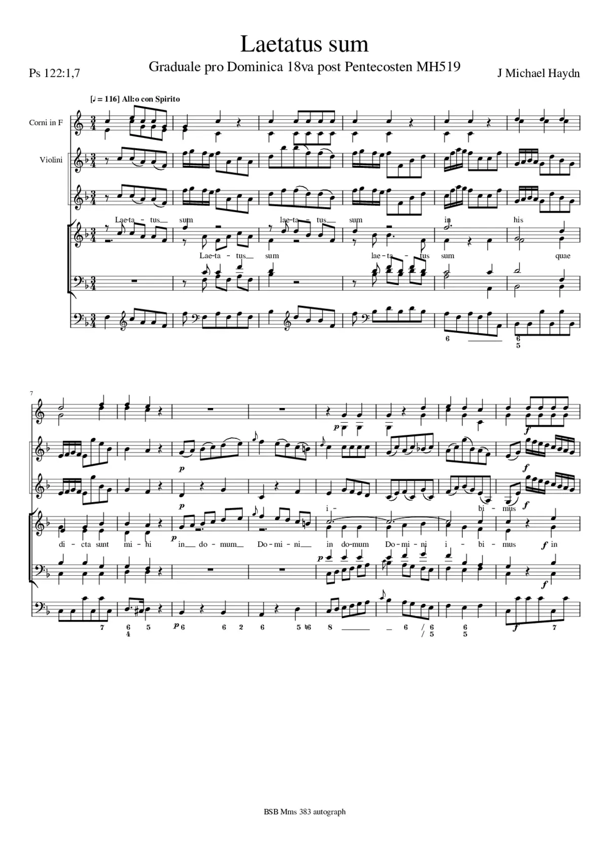 Laetatus sum, MH 519 - Page 1