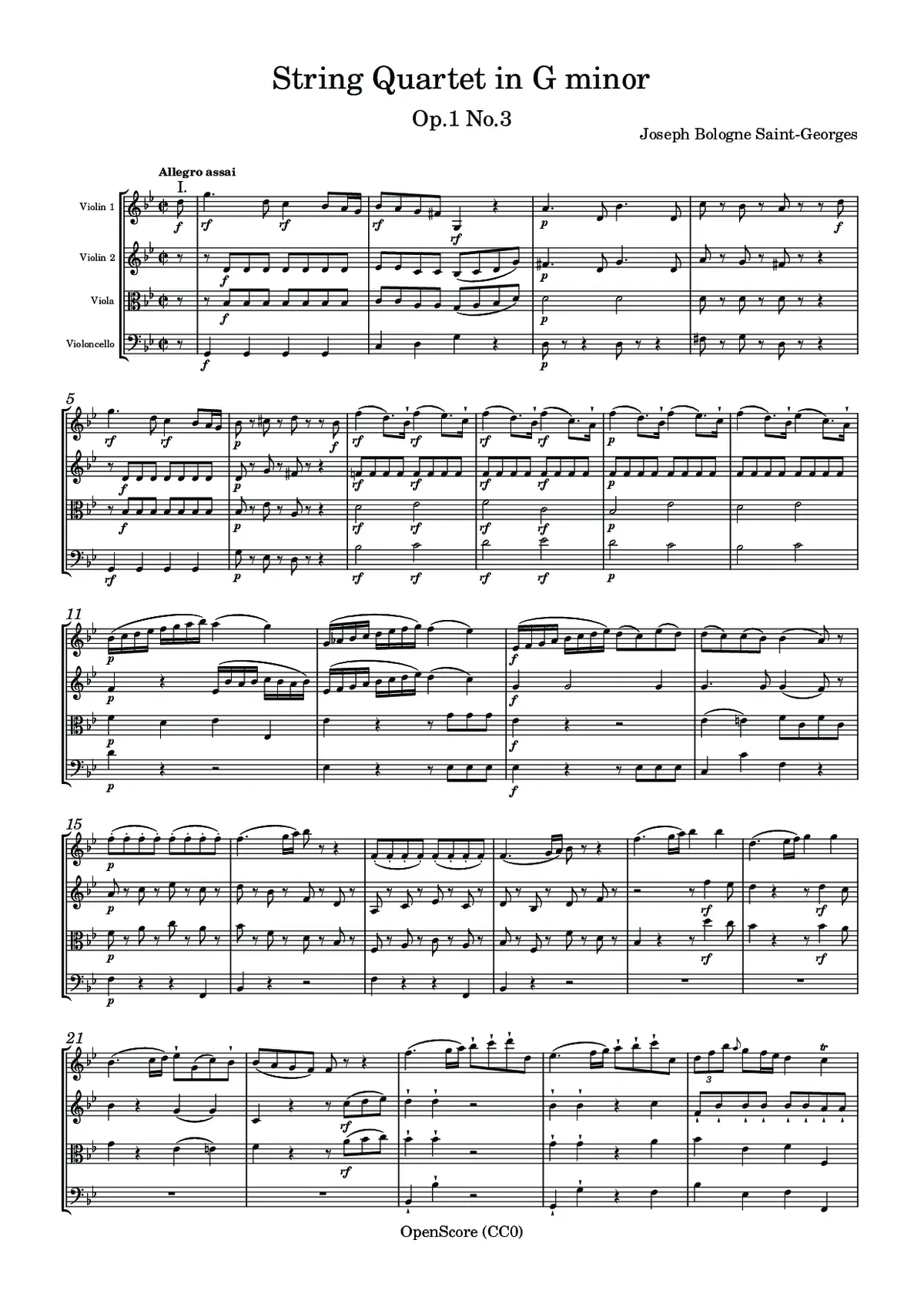 String Quartet in G minor, Op.1 No.3 - Page 1