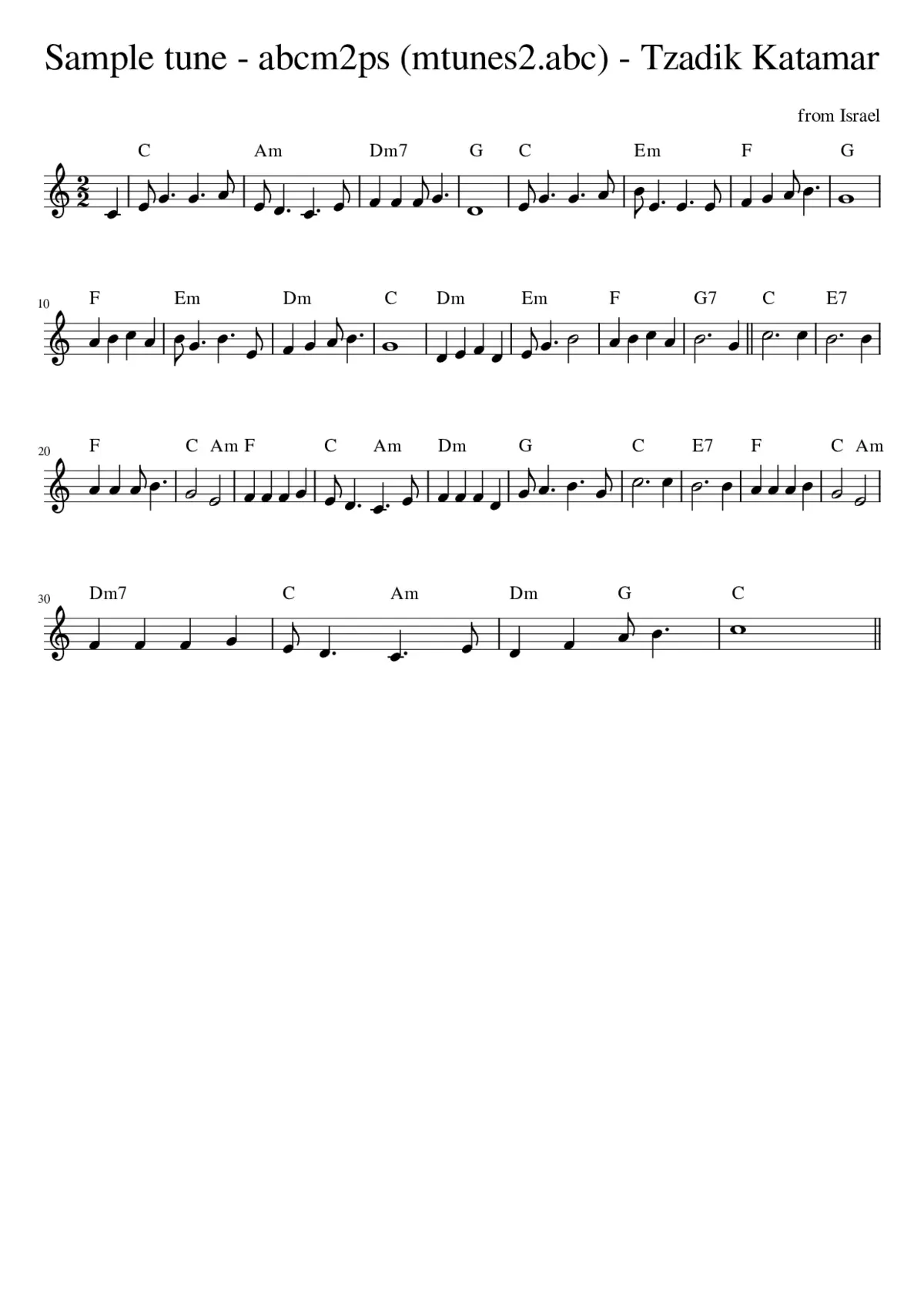 Sample tune - abcm2ps (mtunes2.abc) - Tzadik Katamar - Page 1