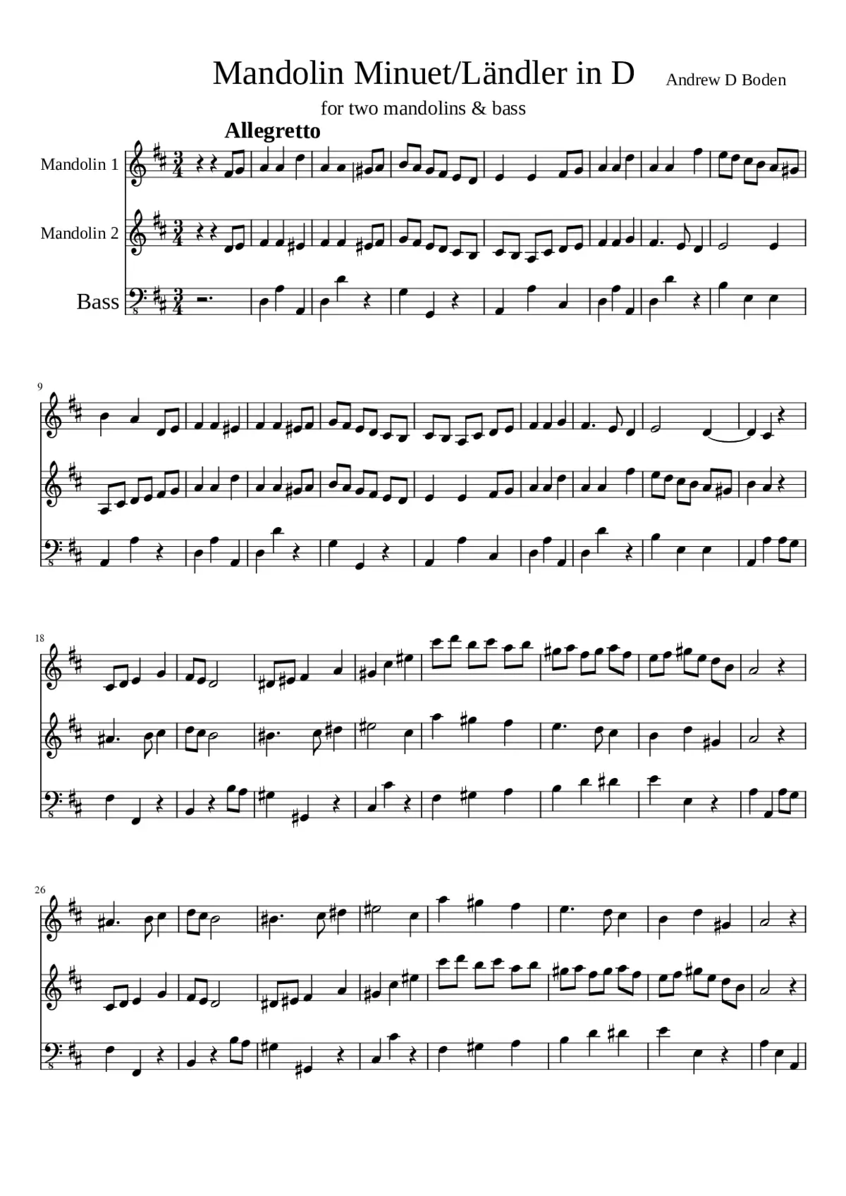 Mandolin Minuet/Ländler in D major - Page 1