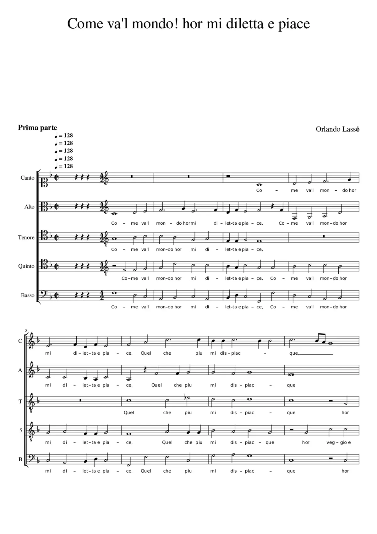 Come va'l mond 'hor mi diletta e piace - Page 1