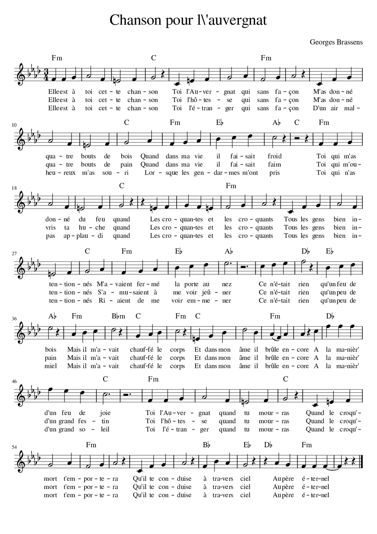 Chanson pour l 'auvergnat - Page 1