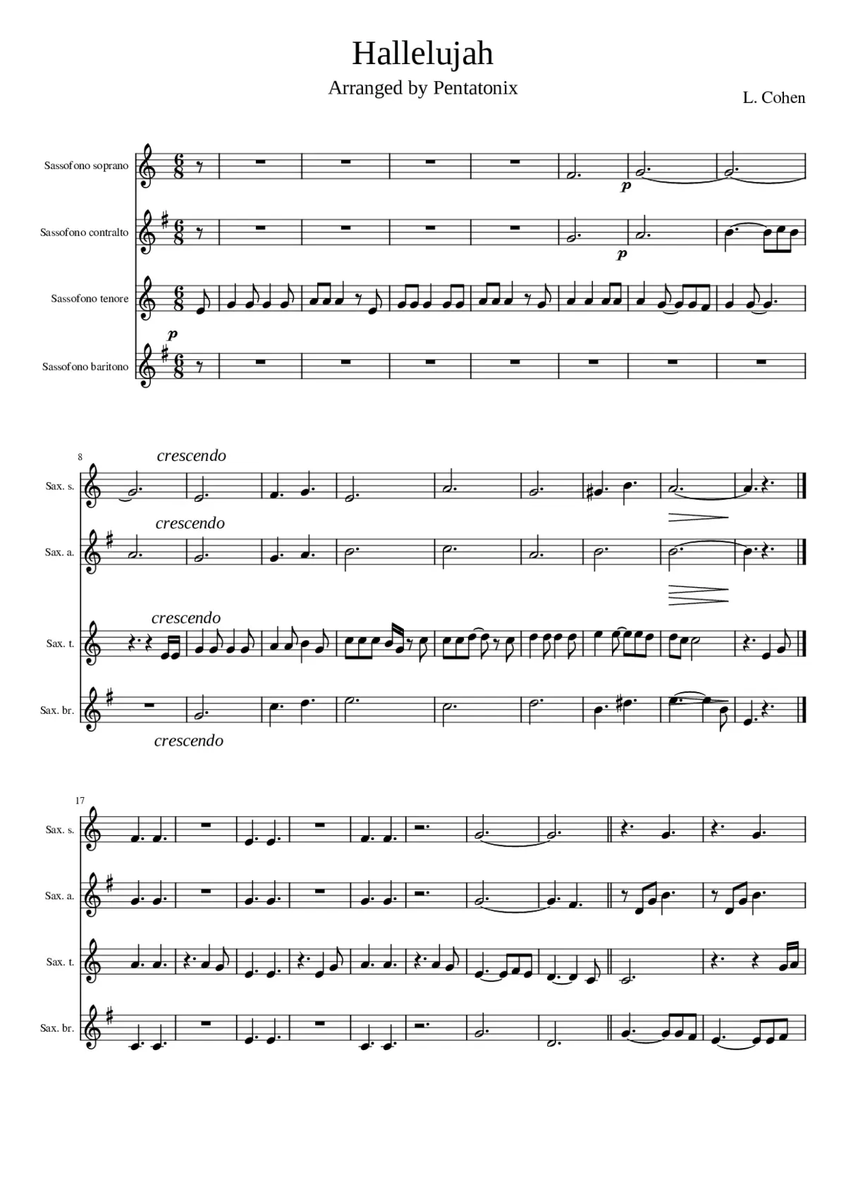 Hallelujah PTX For Sax Quartet - Page 1
