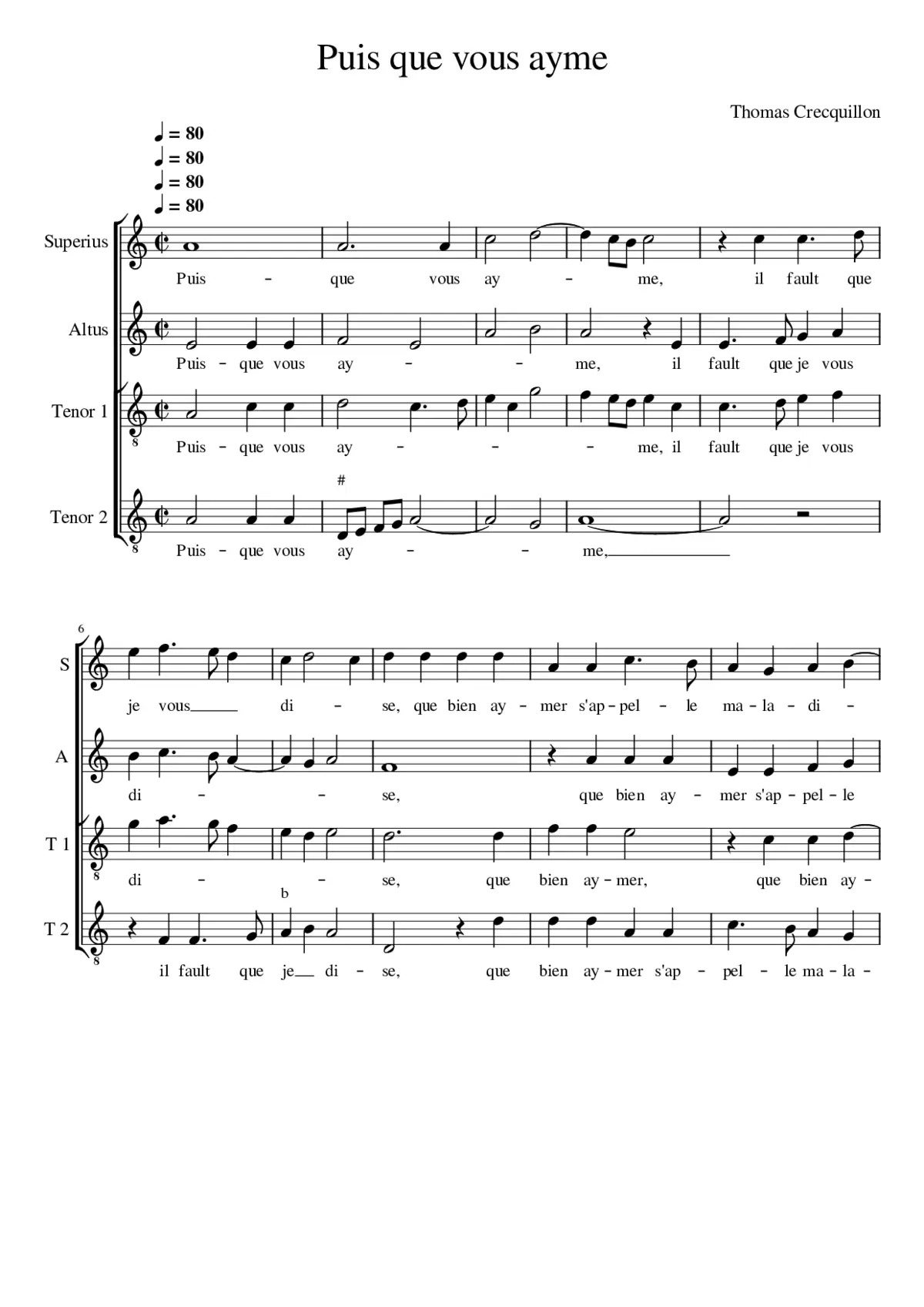 Puis que vous ayme - Page 1