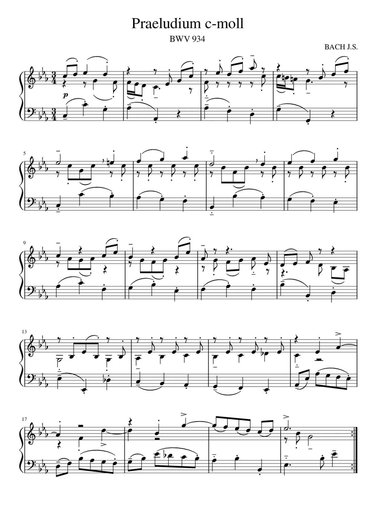 Prelude in C minor BWV 934 - Page 1