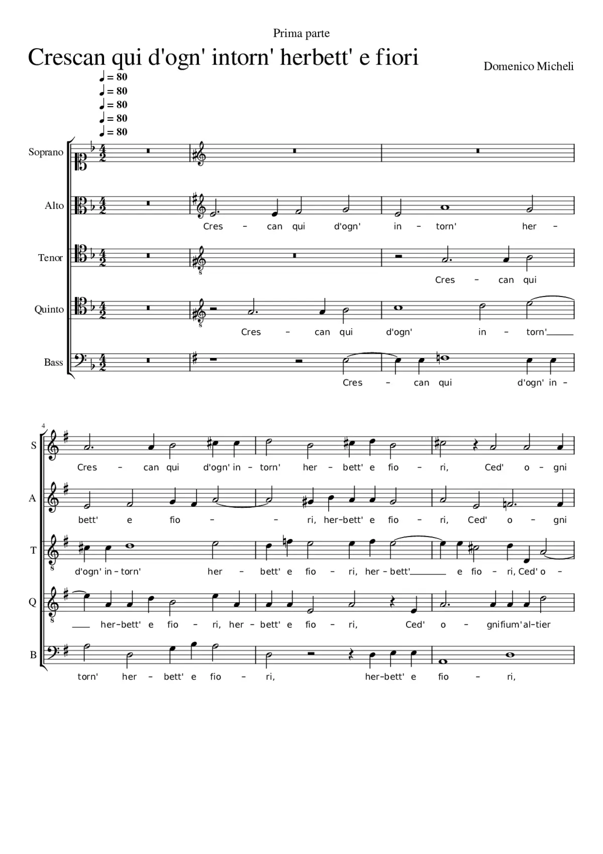 Crescan qui d'ogn' intorn' herbett' e fiori - Page 1