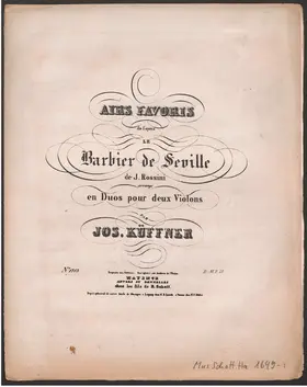 Airs favoris de l' Opéra Le Barbier de Seville de J. Rossini arrangé en duos pour deux Violons