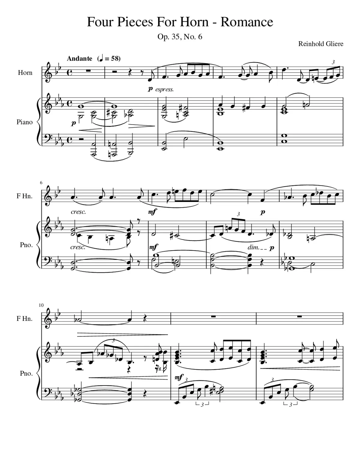 Four Pieces for Horn and Piano Op. 35 - Page 1