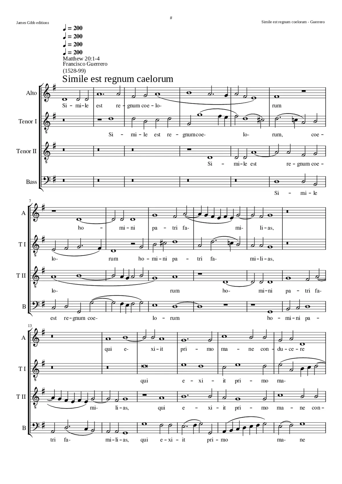 Simile est regnum caelorum for 4 voices. There is another setting in 6 parts. - Page 1