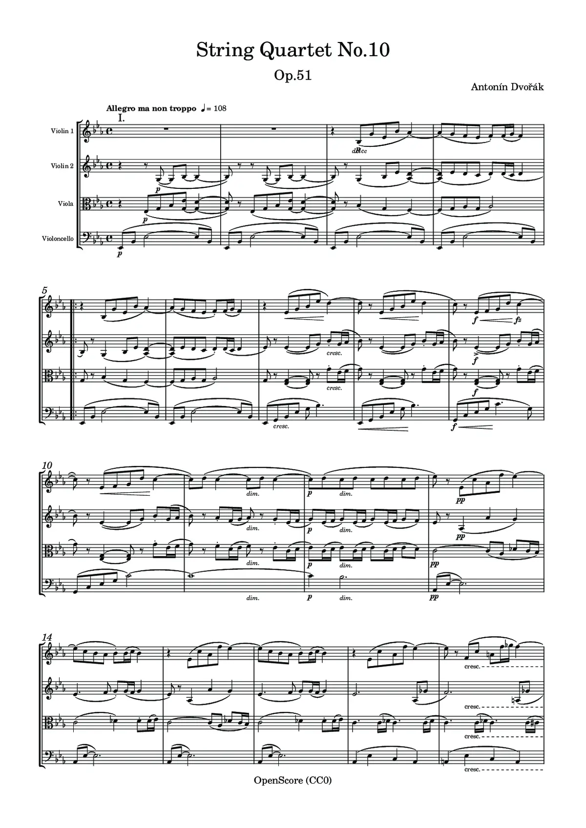 String Quartet No.10, Op.51 - Page 1