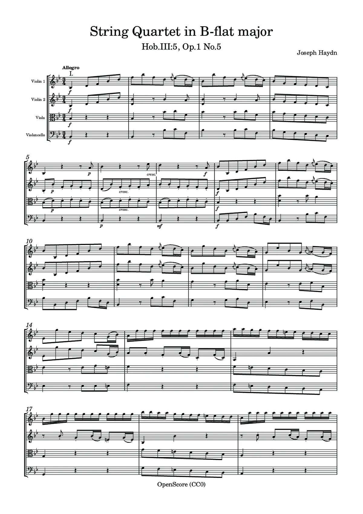 String Quartet in B-flat major, Hob.III:5, Op.1 No.5 - Page 1