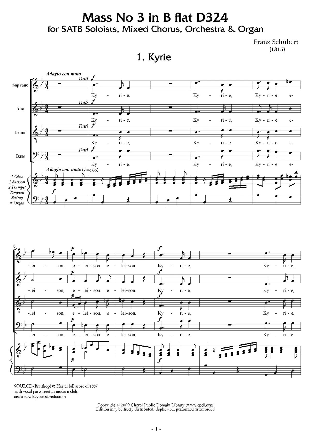 Mass No. 3 in B flat, D324 - Page 1