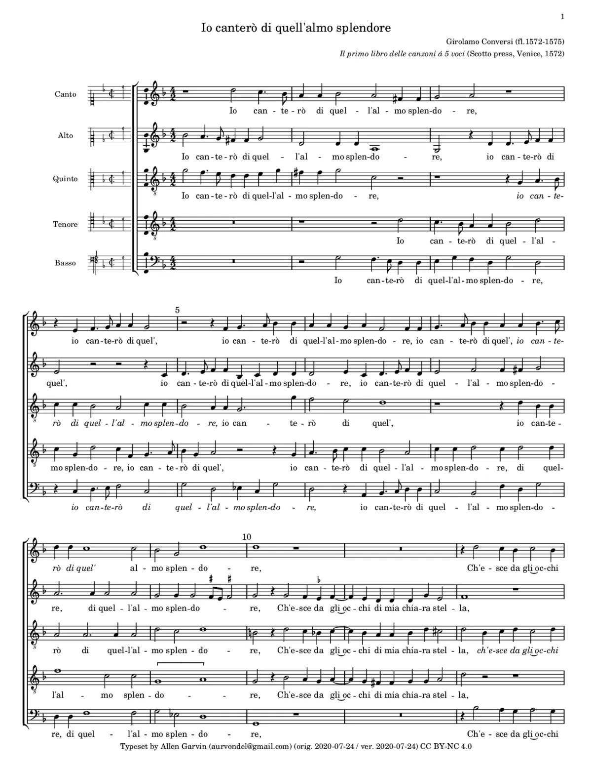Io cantero di quell'almo splendore - Page 1