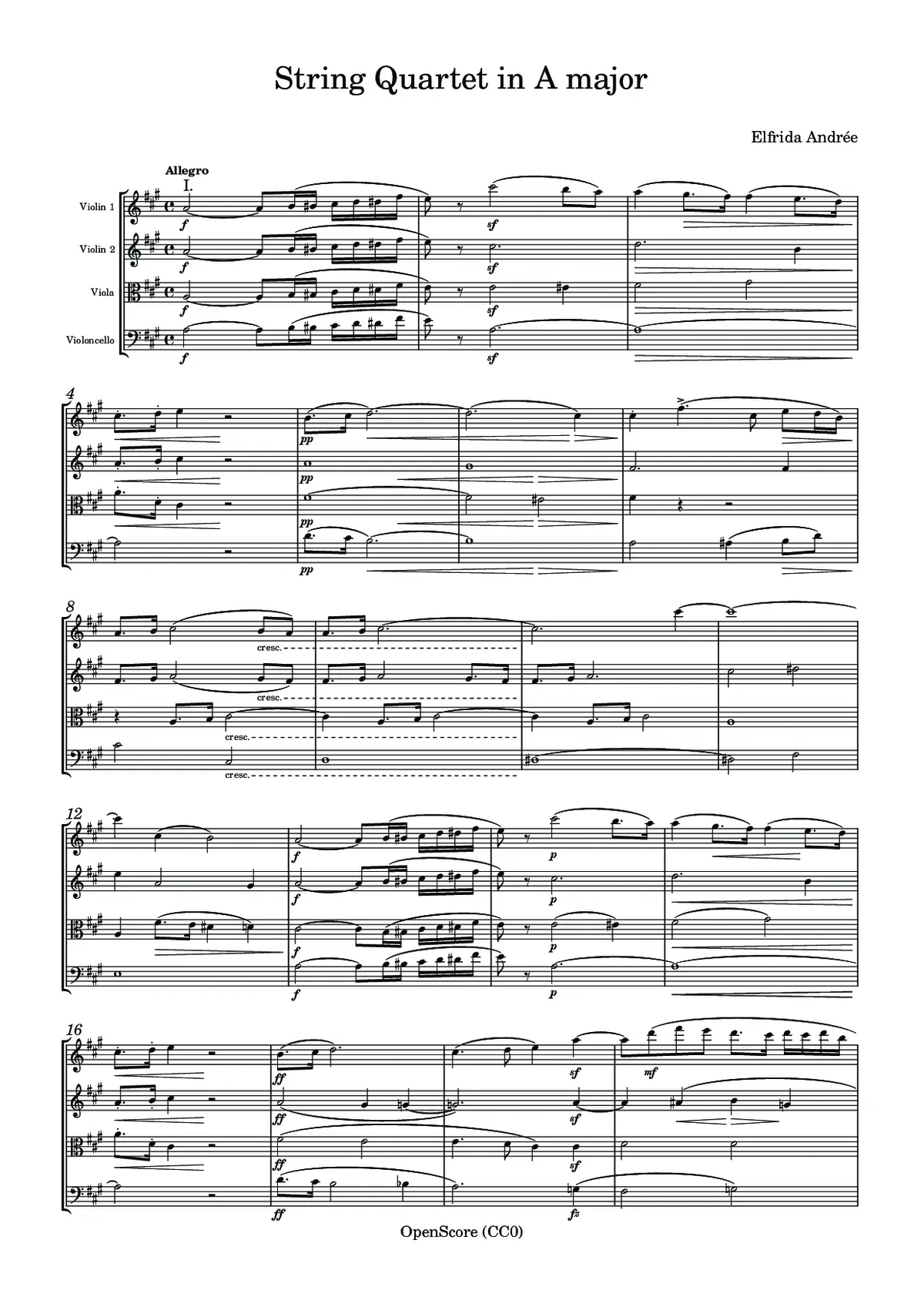 String Quartet in A major - Page 1
