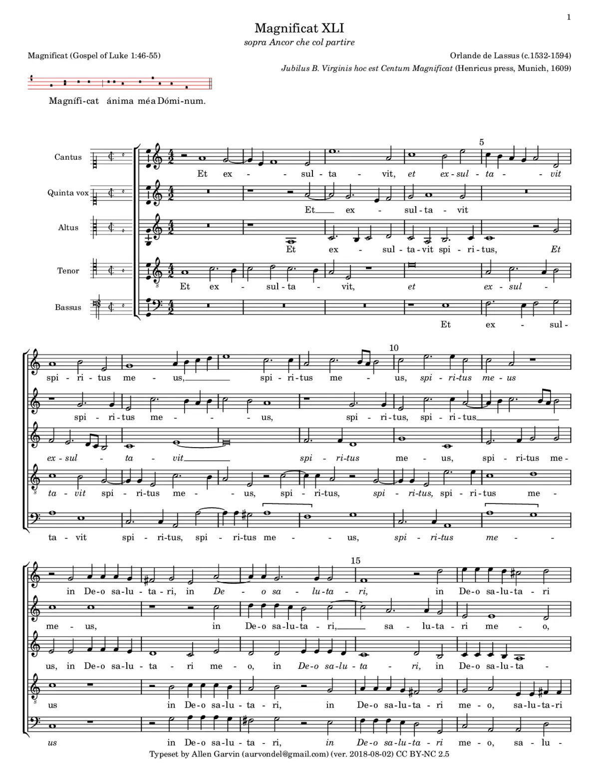 Magnificat Ancor che col partire - Page 1