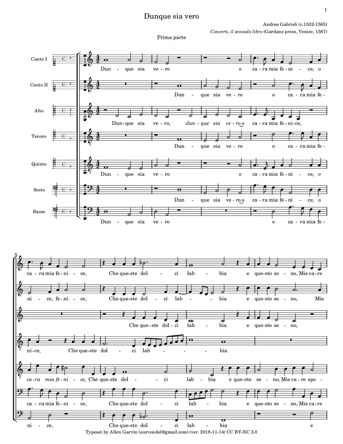 Dunque fia vero - Dunque il consenti Amor - Page 1