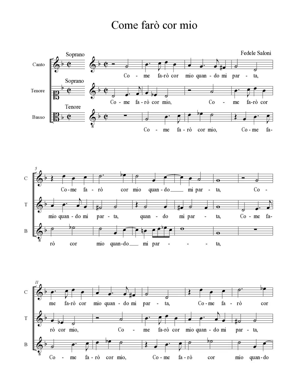 Come farò cor mio - Page 1