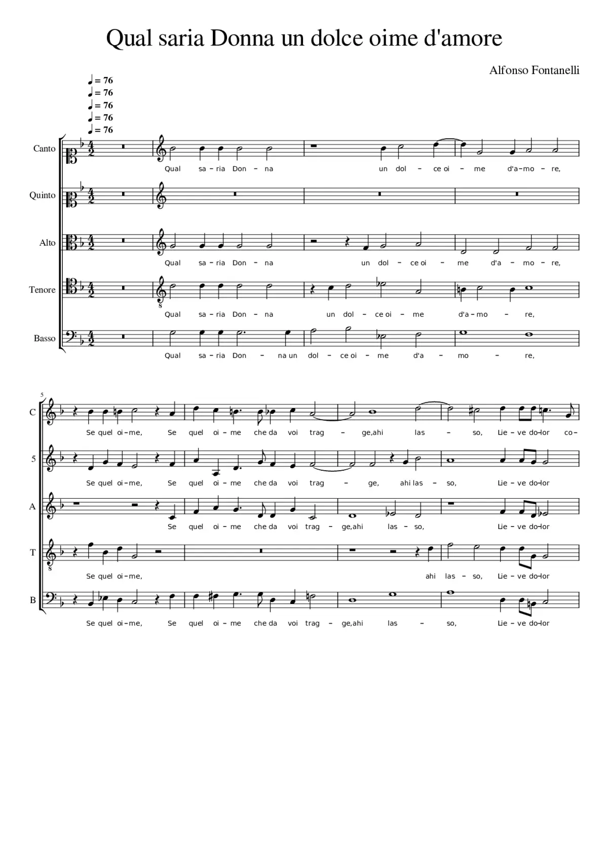 Qual saria Donna un dolce oime d'amore - Page 1