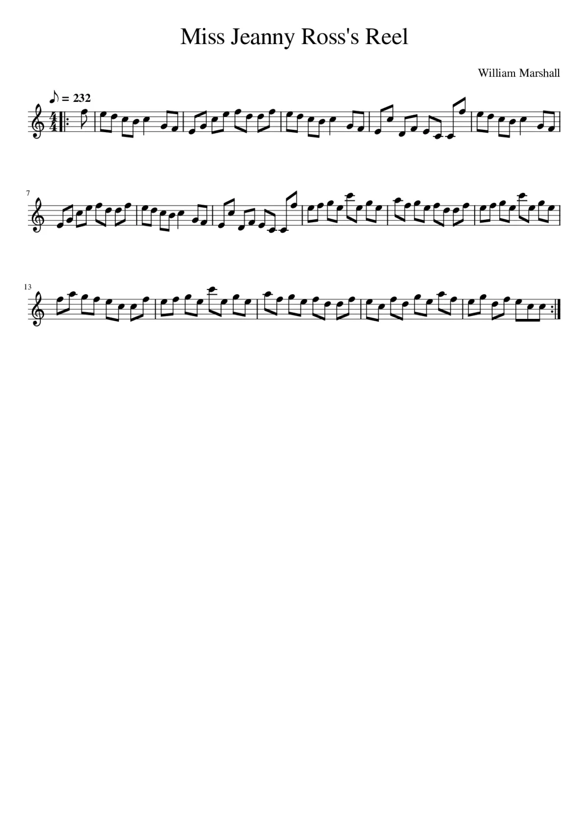 Miss Jeanny Ross's Reel - Page 1